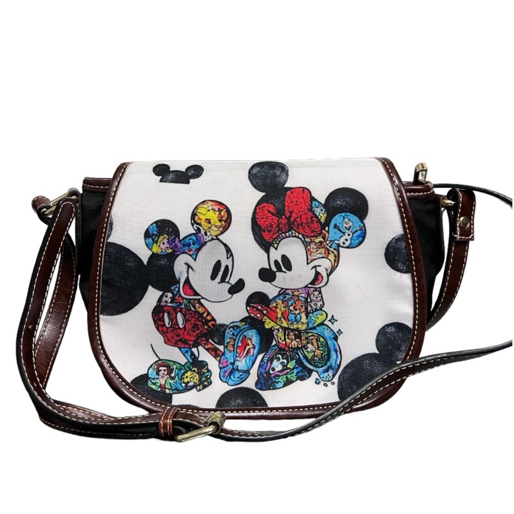 Cartoon print nylon with leather trim crossbody bag